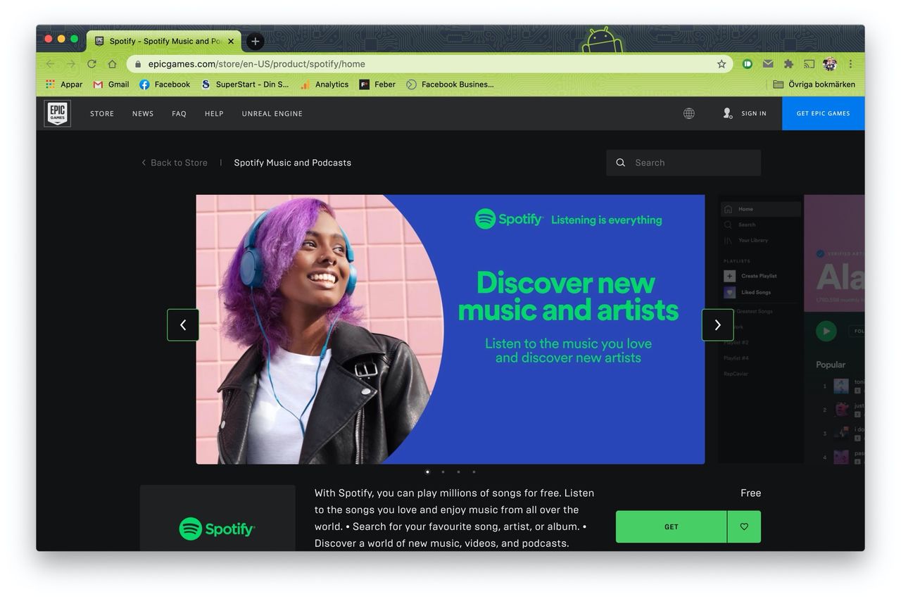 Nu finns Spotify på Epic Games Store