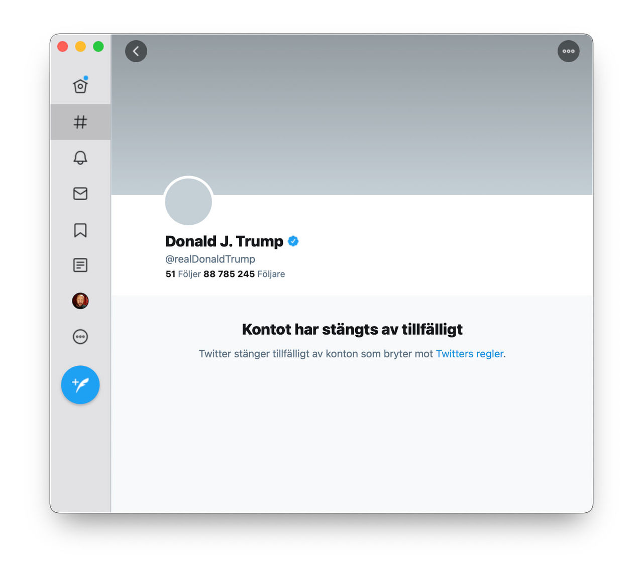 Trump avstängd från Twitter igen