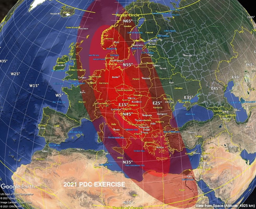 Simulation där asteroid slår ner på jorden genomförd i veckan