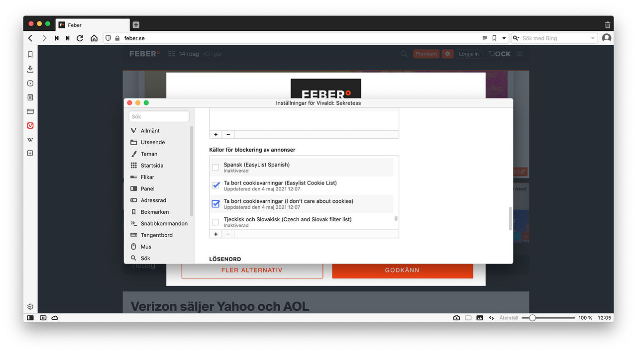 Webbläsaren Vivaldi tar bort cookie-popups automatiskt