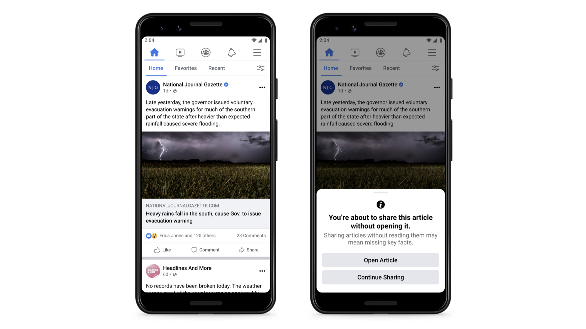 Facebook varnar snart vid delningar av artiklar Gör en Twitter