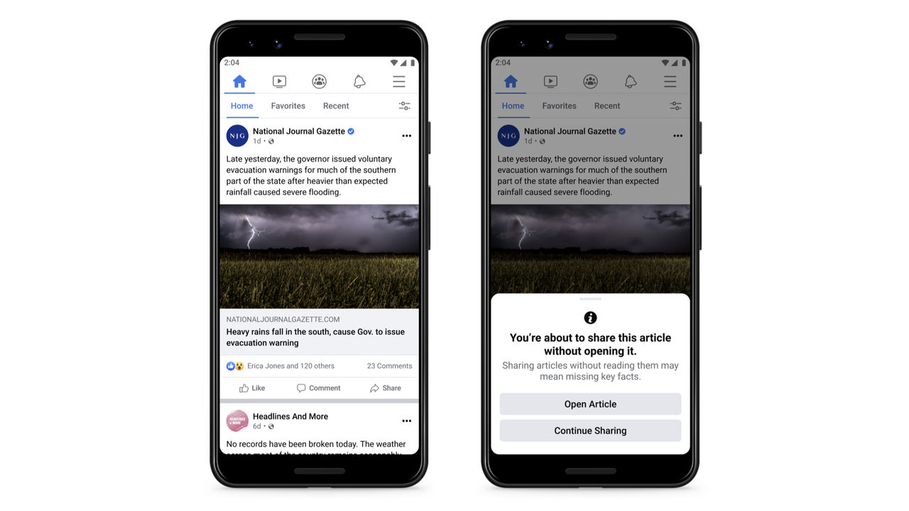 Facebook varnar snart vid delningar av artiklar