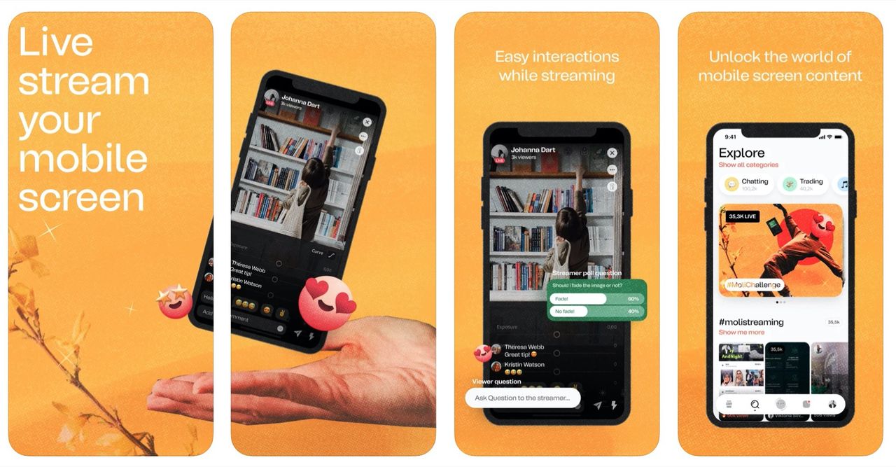 Moli är en sociala medie-app där du kan dela din skärm