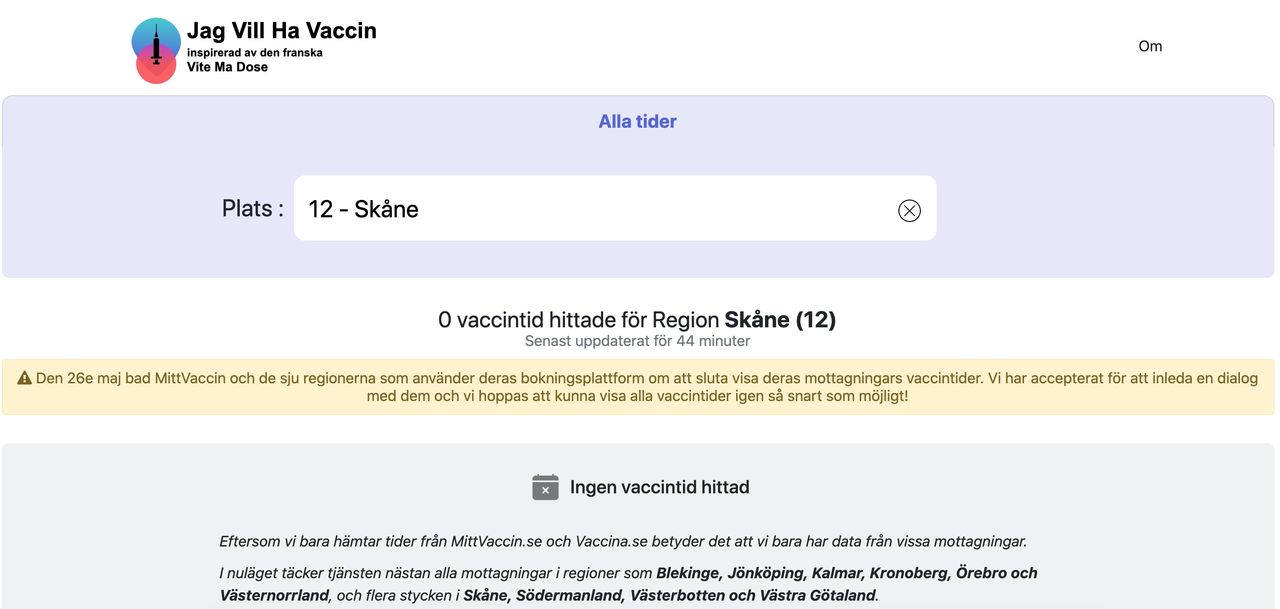 Jagvillhavaccin.nu hjälper dig hitta lediga vaccintider