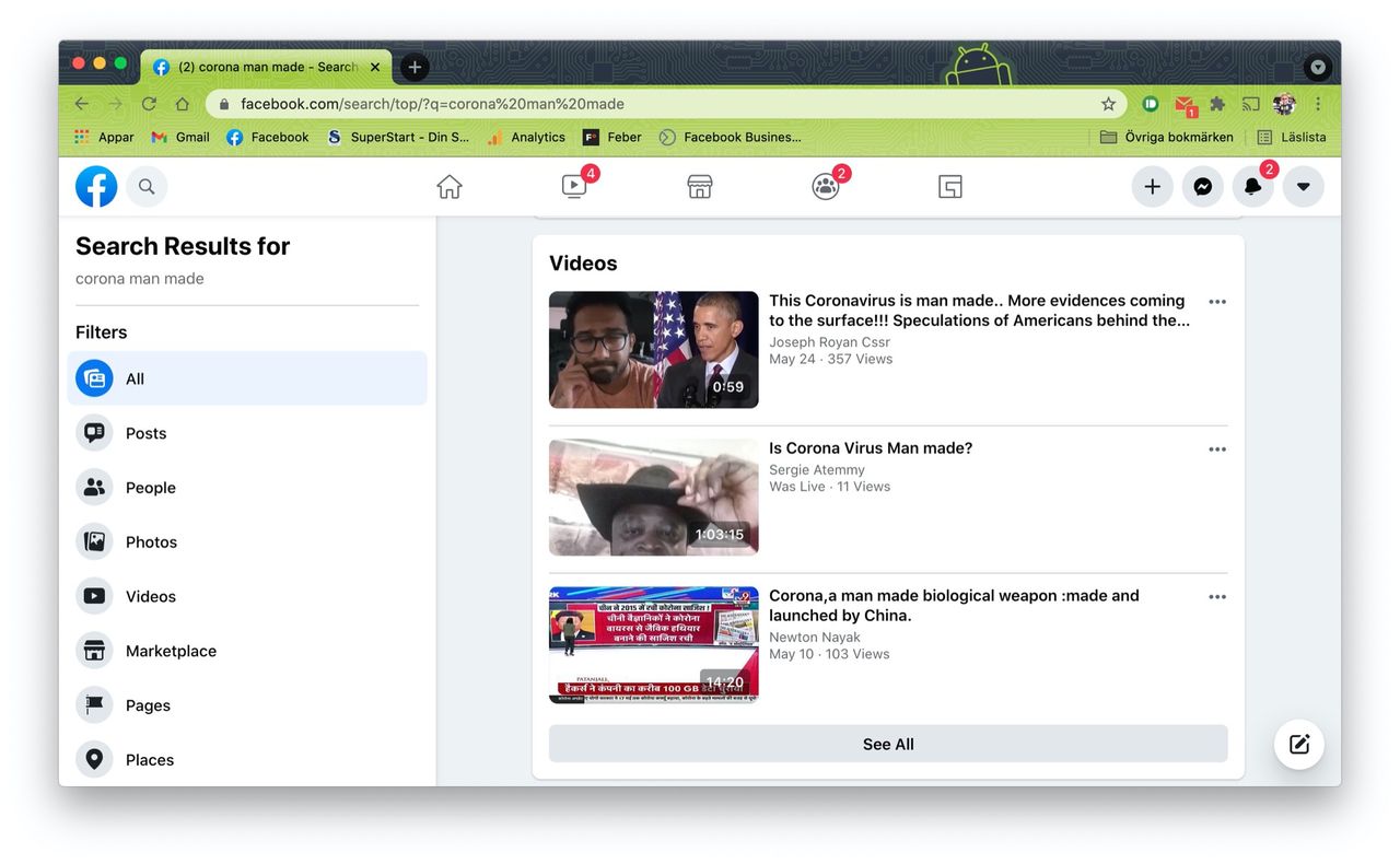 Facebook ändrar policy för inlägg om coronaviruset uppkomst