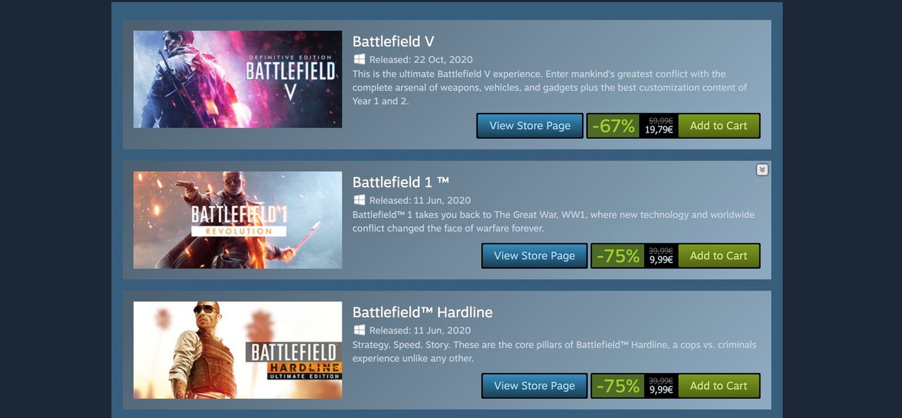 Battlefield-rea på Steam