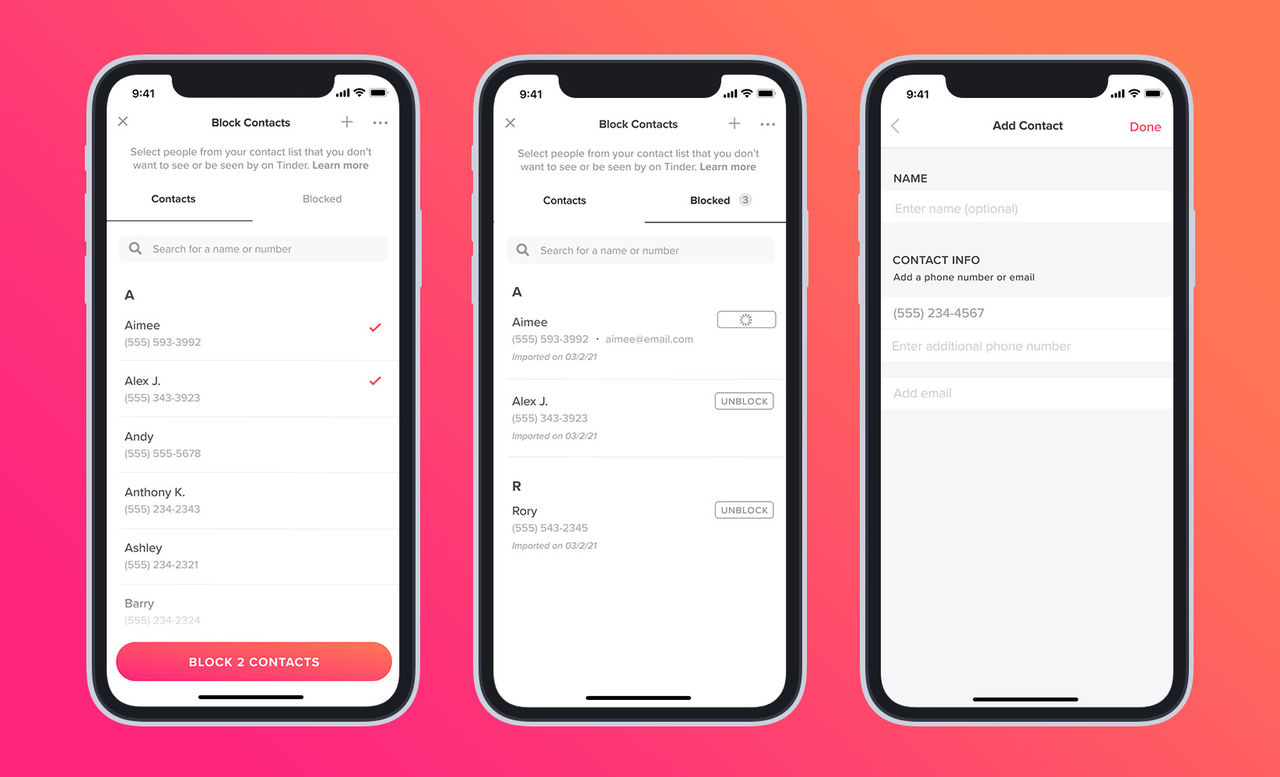 Tinder låter dig nu blocka personer du inte vill se i appen