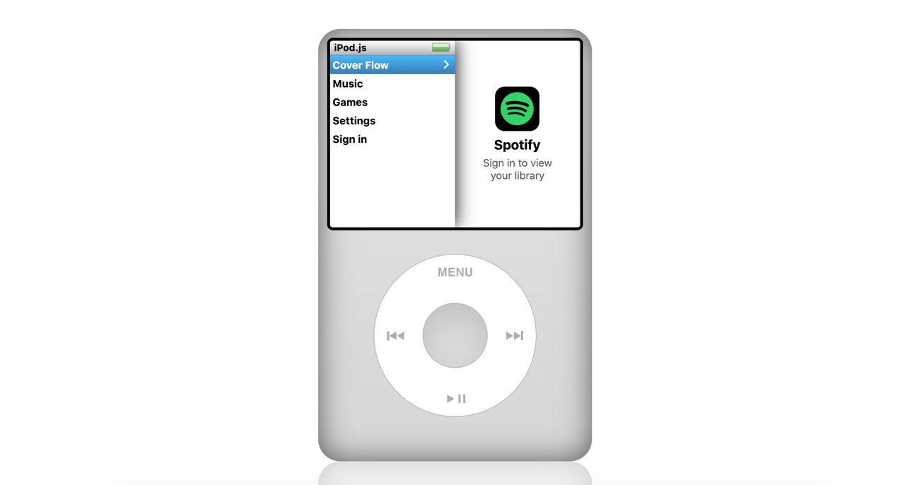 En iPod i webbläsaren som spelar musik via Spotify