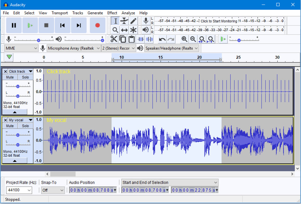 Audacity har börjat samla data