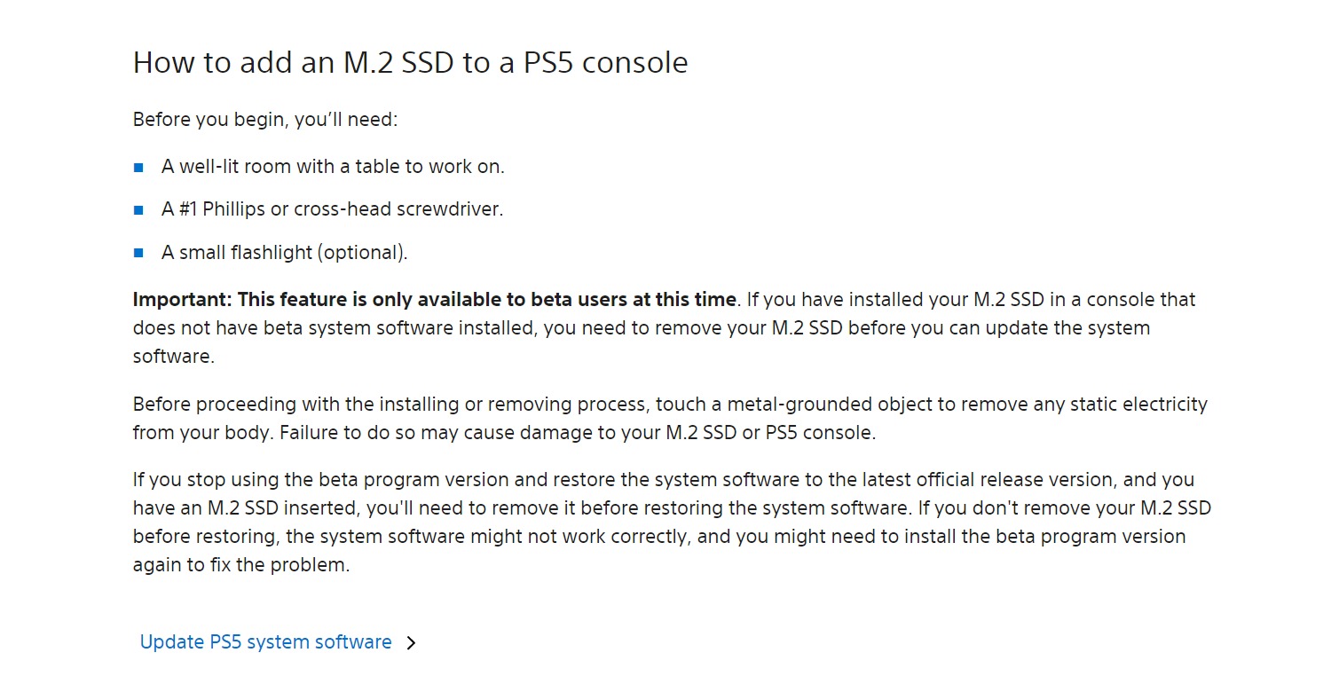 Sony lanserar stöd för M.2 SSD för PlayStation 5 Fast endast för betaanvändarna
