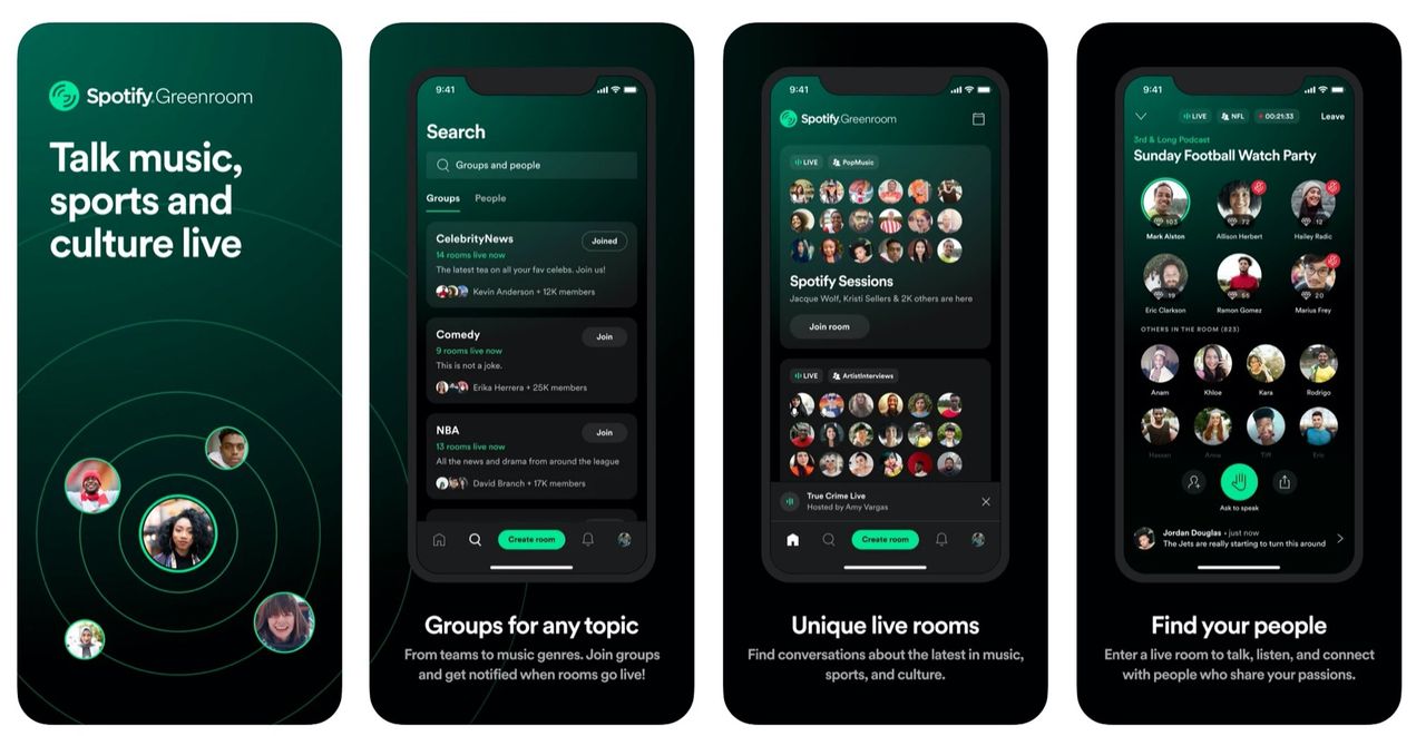 Spotify Greenroom soon downloaded a quarter of a million times.  Located far behind competitor Clubhouse