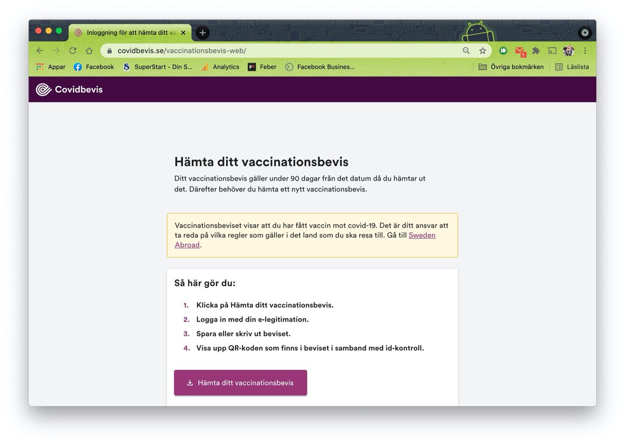 Många svenskar som vill ha vaccinationsbevis