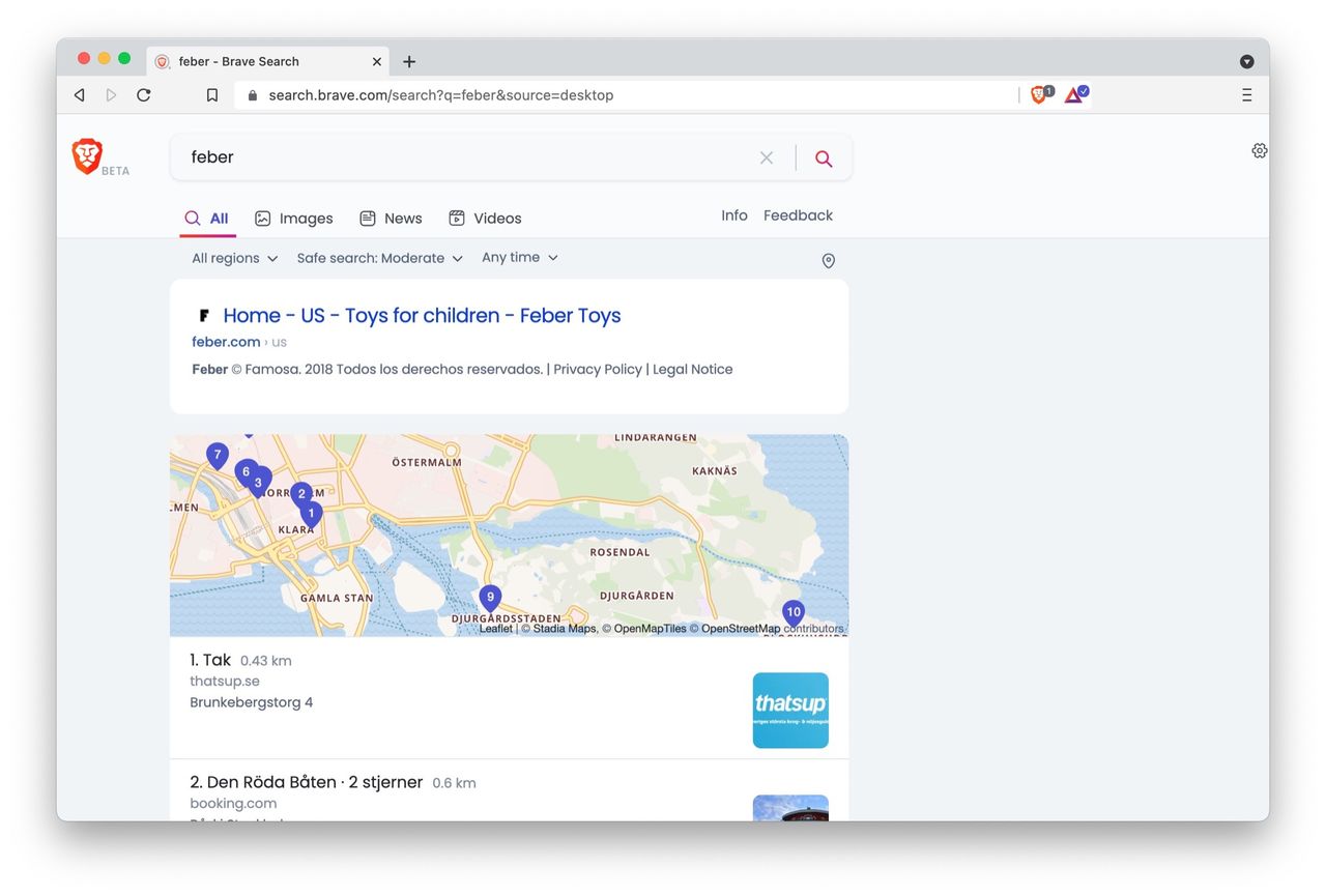 Webbläsaren Brave ersätter Google med sin egen sökmotor