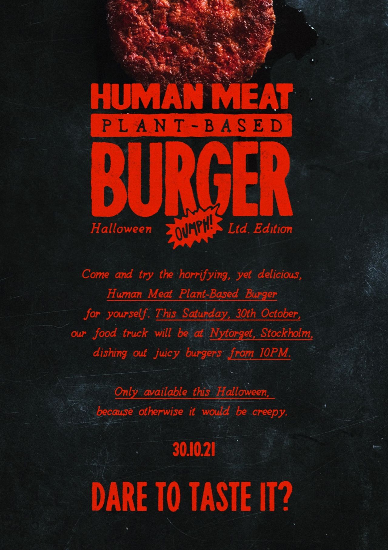 Växtbaserad burgare med smak av människokött