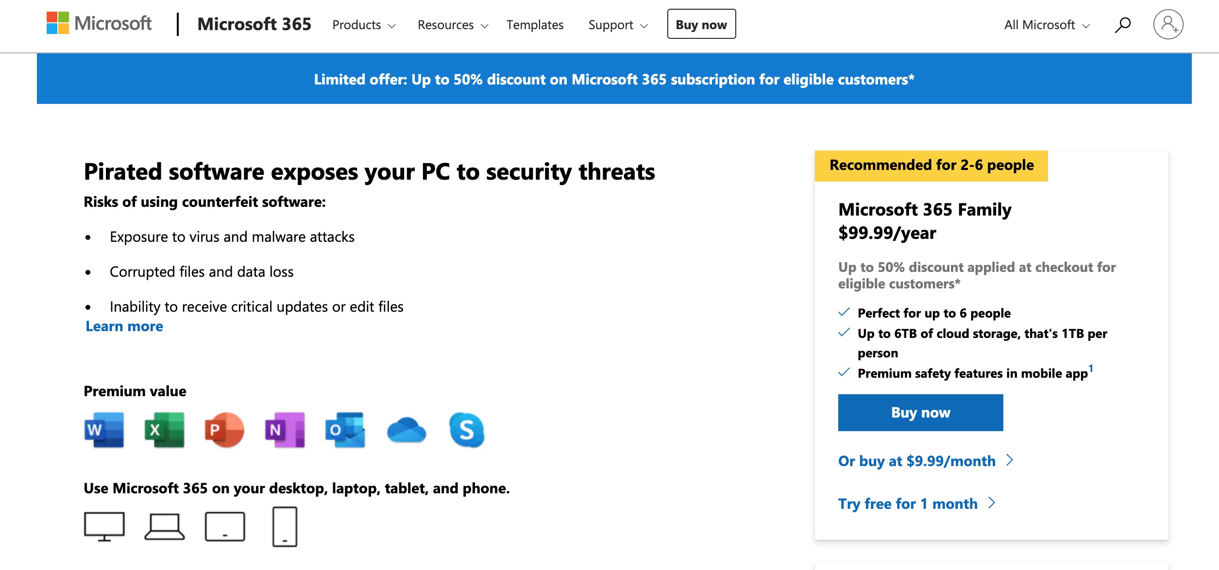 Microsoft gives Office pirates a 50 percent discount.  On a Microsoft 365 subscription