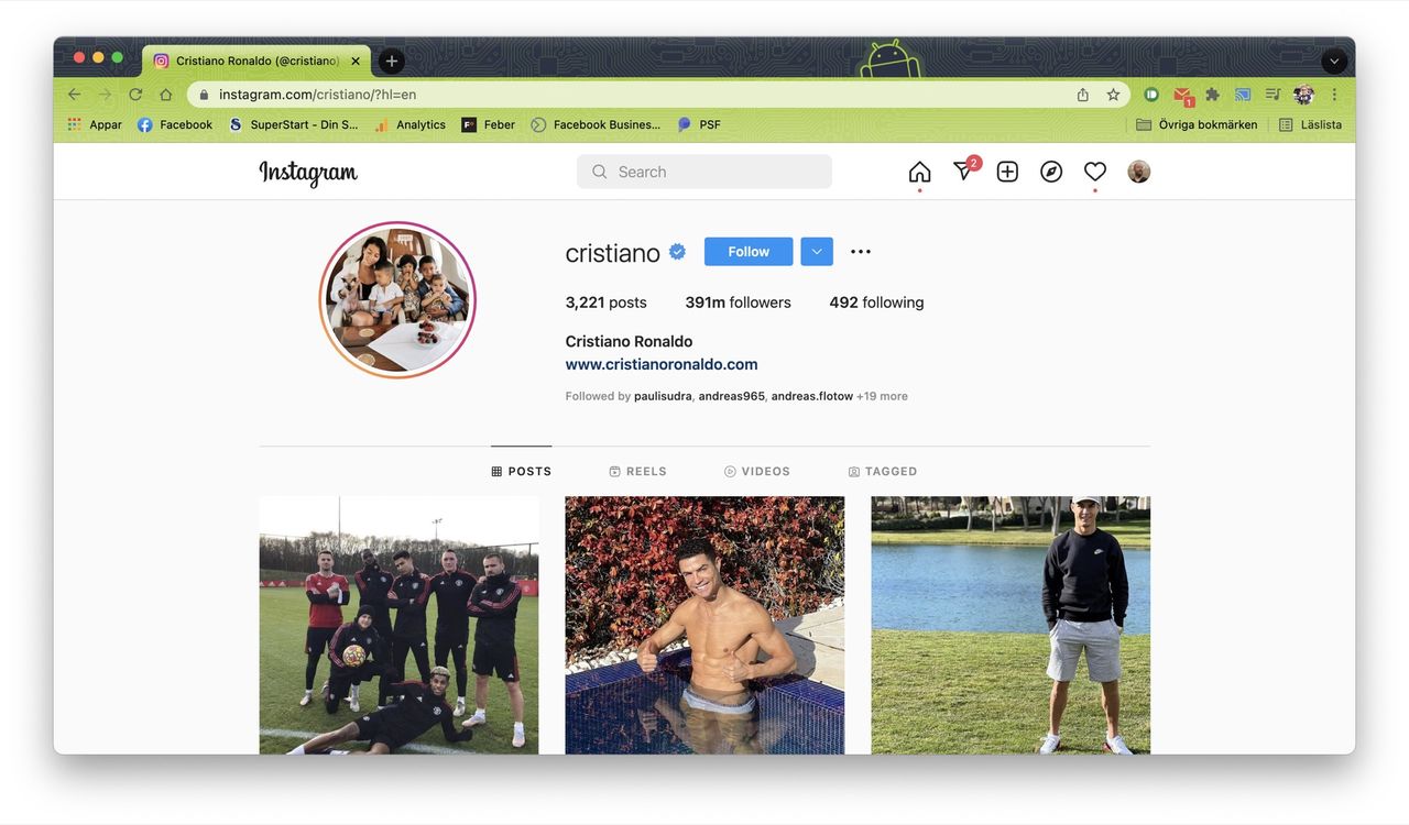 Cristiano Ronaldo har flest följare på Instagram