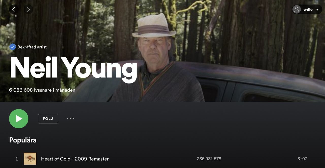 Spotify kommer att plocka bort Neil Youngs musik