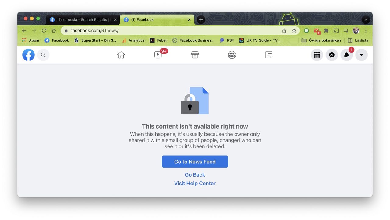YouTube och Facebook blockerar ryska medier i Europa