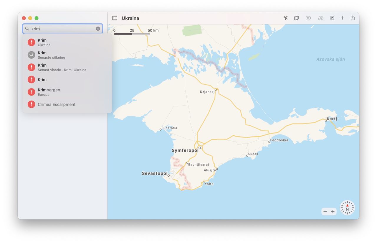 Apple Maps visar nu att Krim tillhör Ukraina
