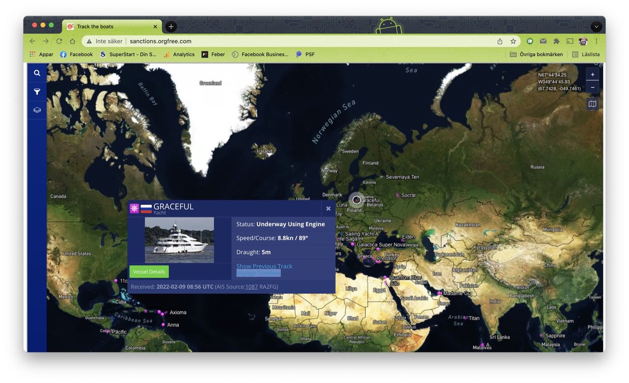 Följ oligarkers lyxyachter på webben