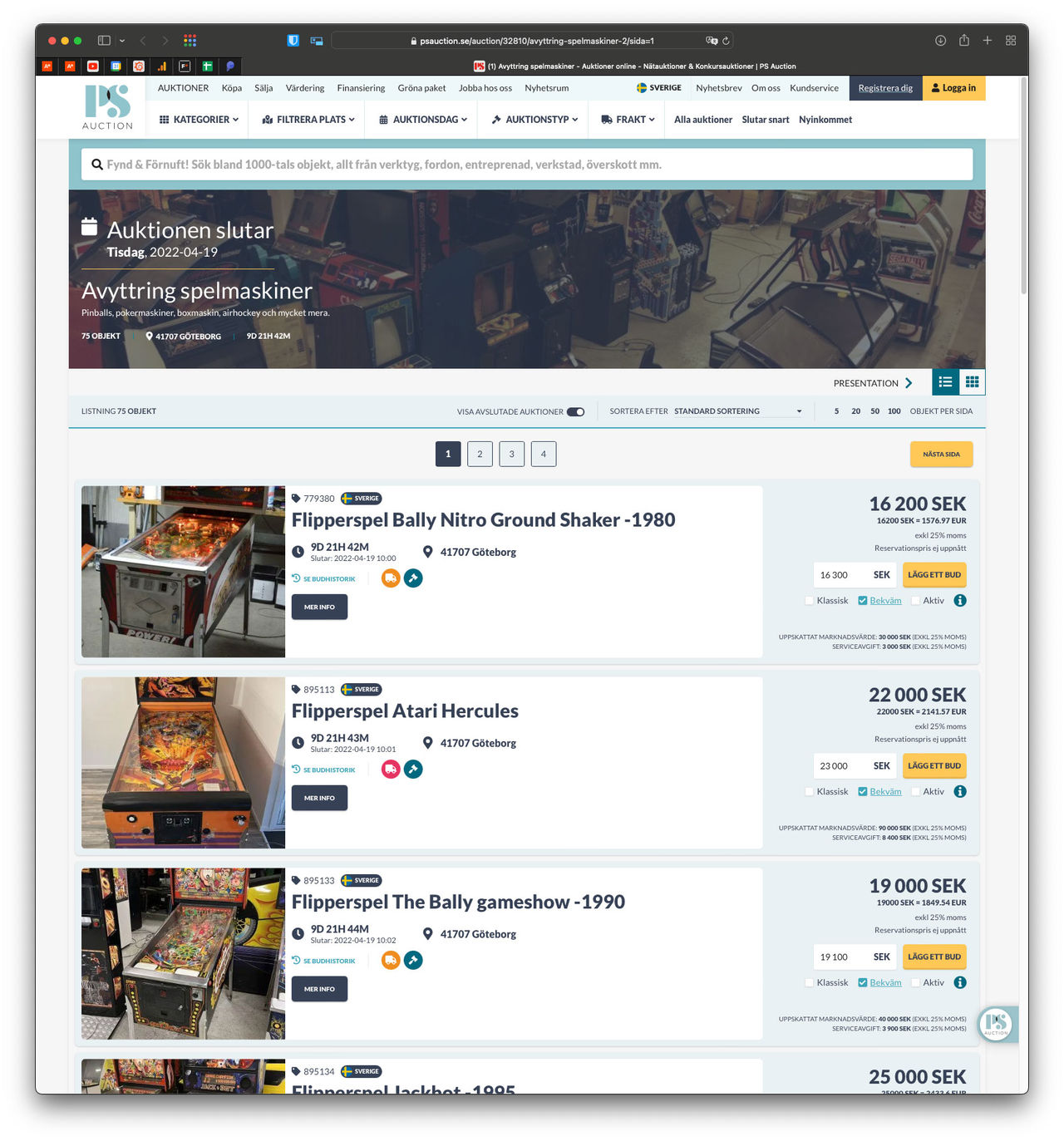 Spelmaskiner auktioneras ut