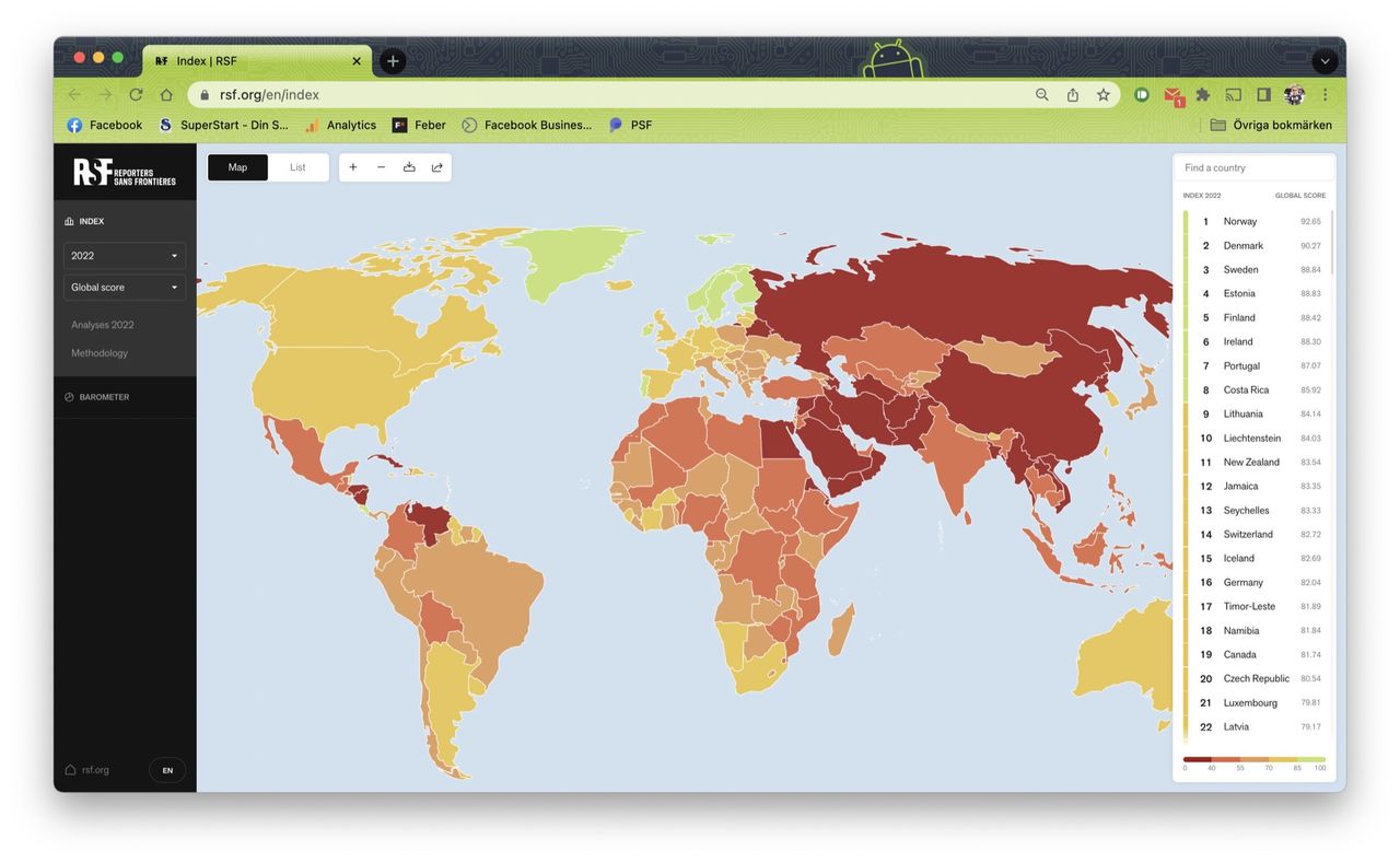 Sverige fortsatt i topp på världsrankingen för pressfrihet