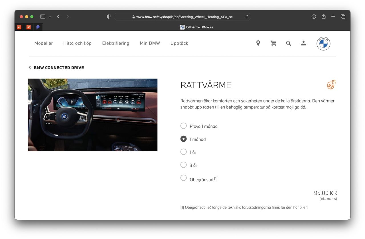 Så mycket kostar det att hyra rattvärme i en BMW