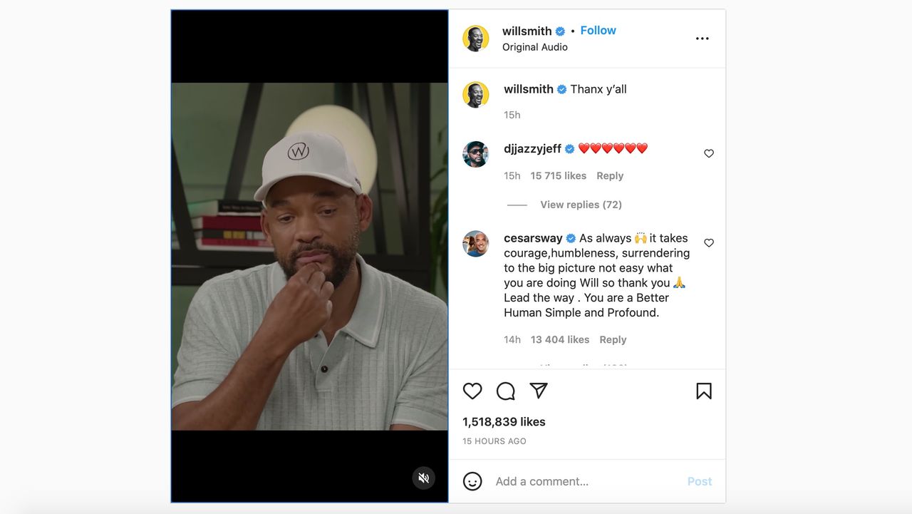 Will Smith ber om ursäkt för örfilen