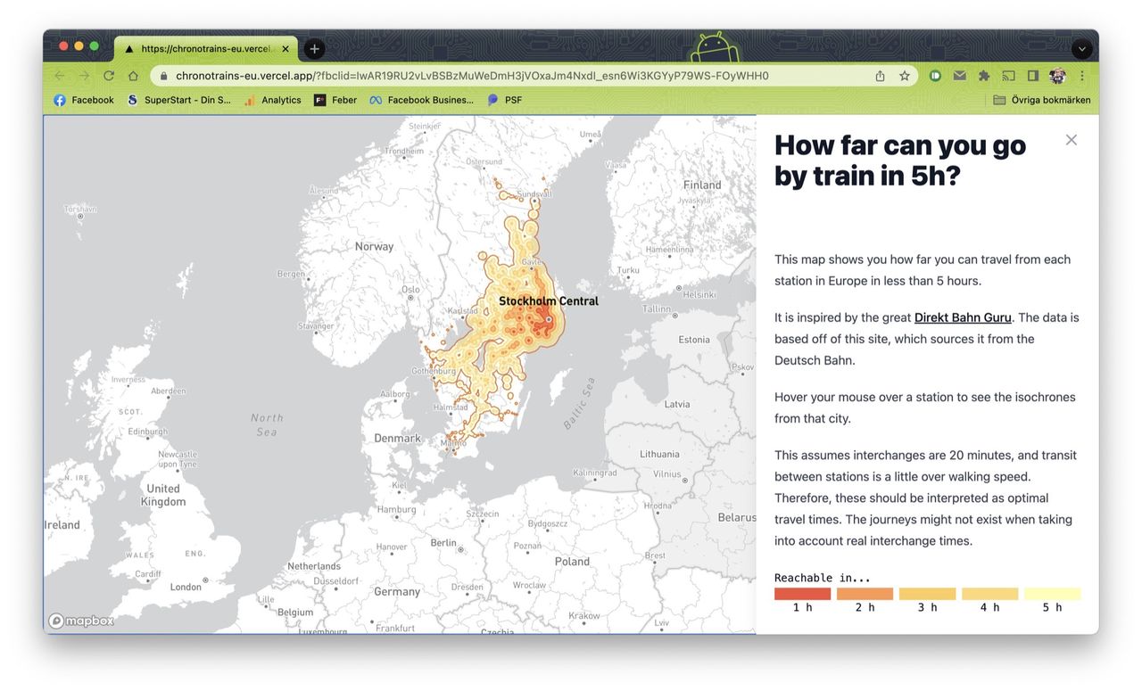 Hur långt kommer du med tåg i Europa på fem timmar?