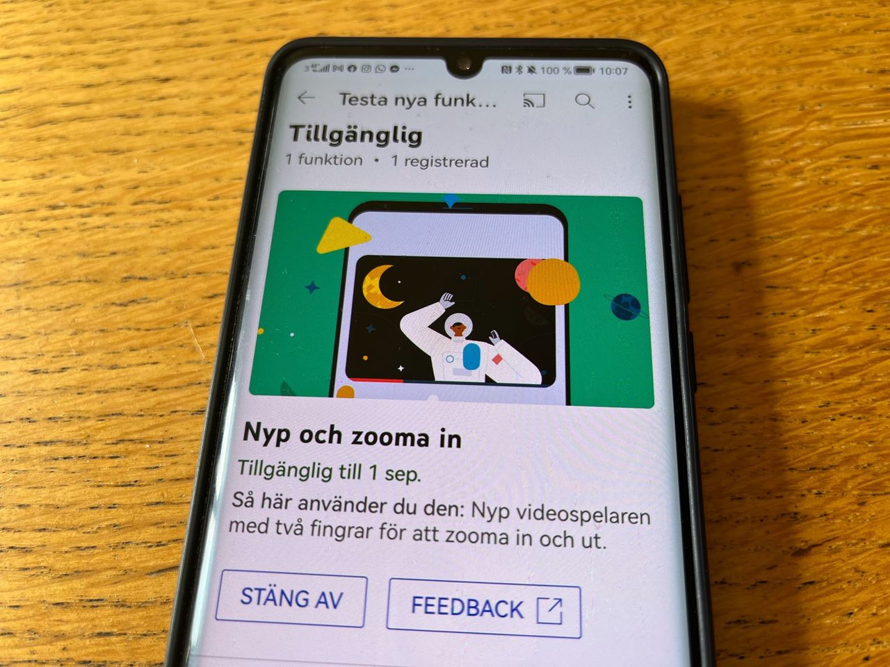 YouTube testar zoom-funktion