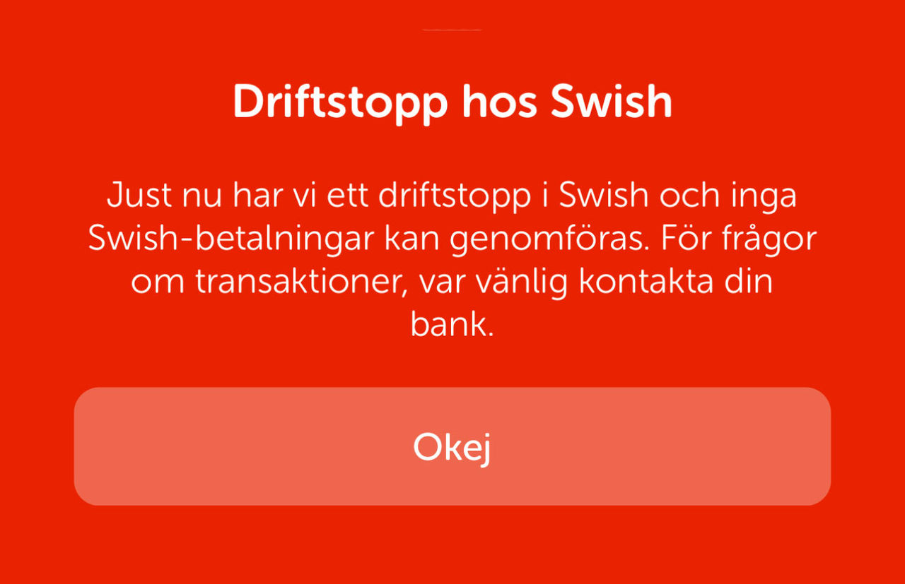 Driftstopp hos Swish