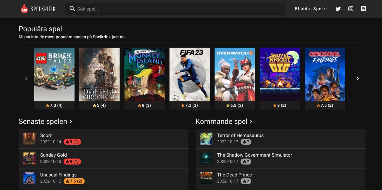 Sajt som samlar svenska spelbetyg