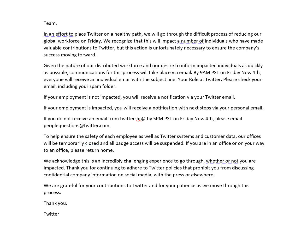 I dag sparkas halva styrkan på Twitter