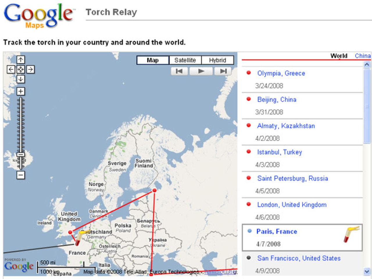 Följ OS-facklans väg med Google Maps