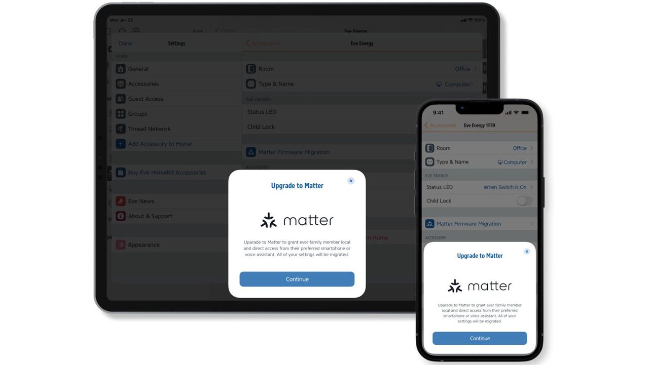 Eve rullar ut Matter för vissa produkter