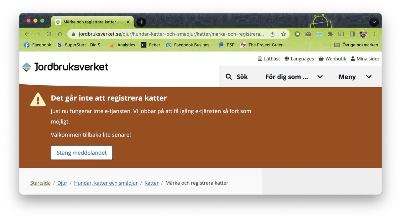 Jordbruksverkets kattregister pallade inte trycket