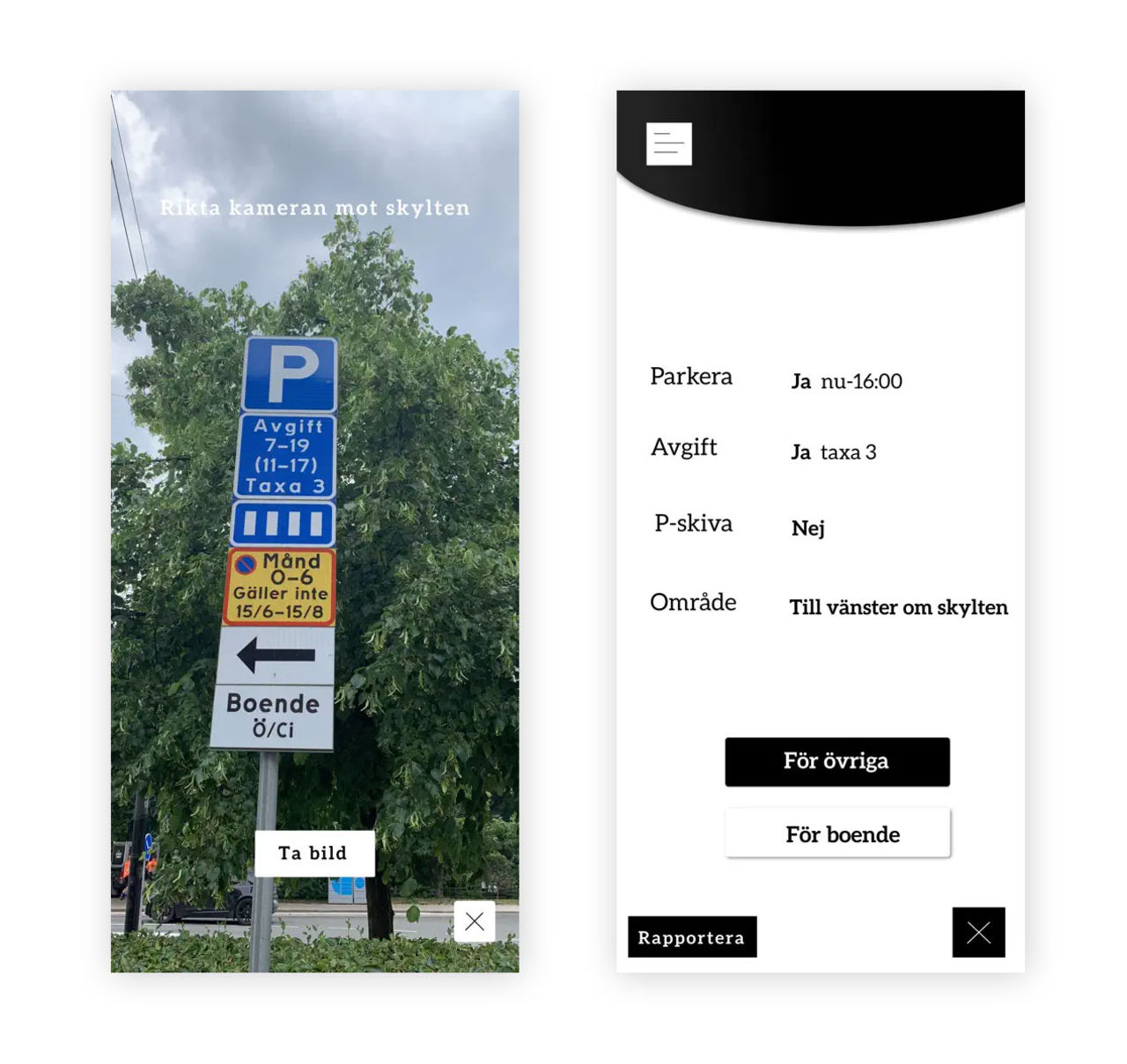 Tyd parkeringsskyltar med app