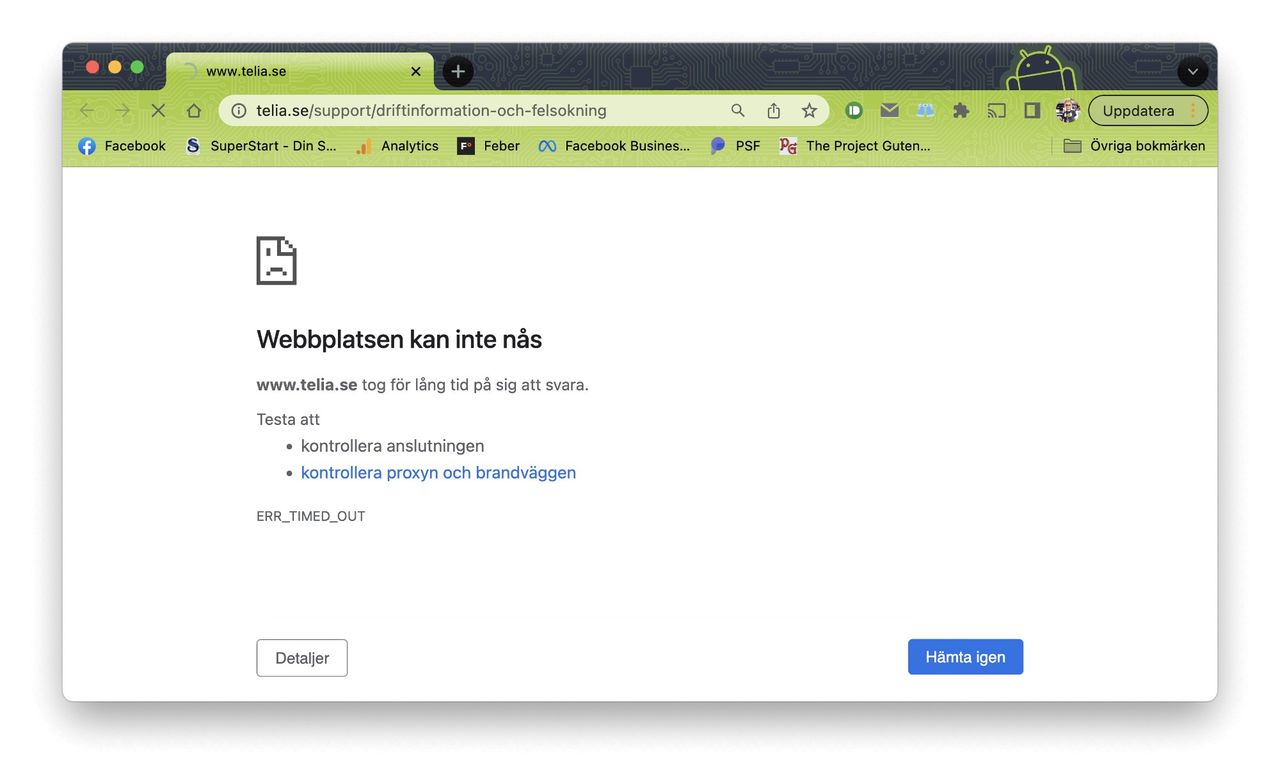 Telia har problem med internet