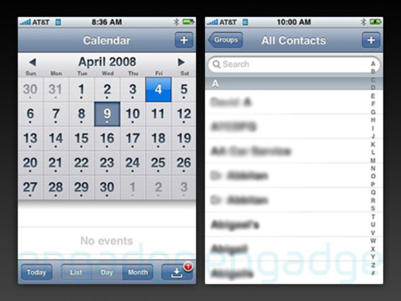 Söka kontakter och besvara mötesinbjudningar i iPhone 2.0