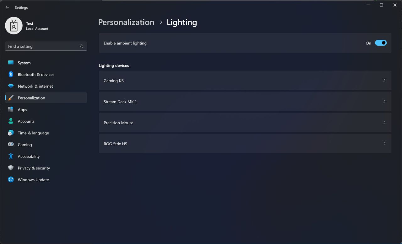 Windows 11 verkar få inbyggt stöd för kontroll av RGB-belysning