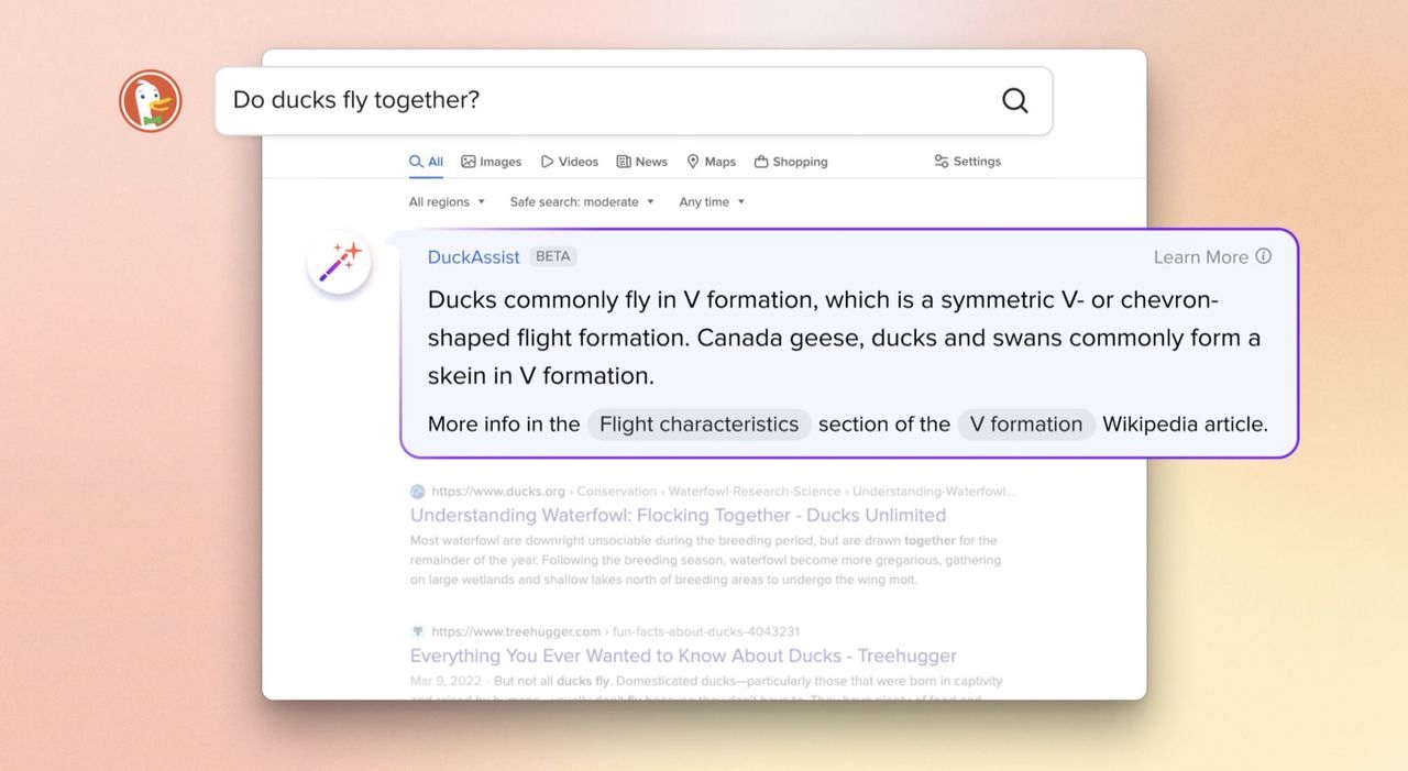 Även DuckDuckGo börjar med AI-svar