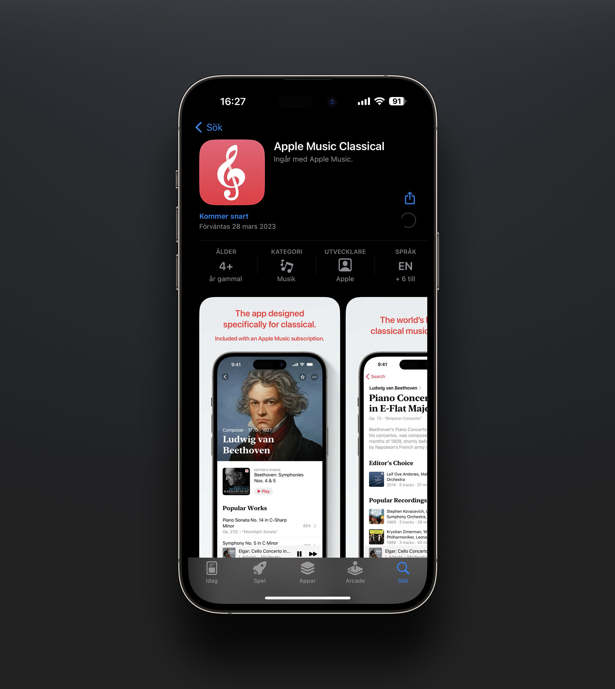 Apple Music Classical was released on March 28th.  Classical music streaming service coming soon.