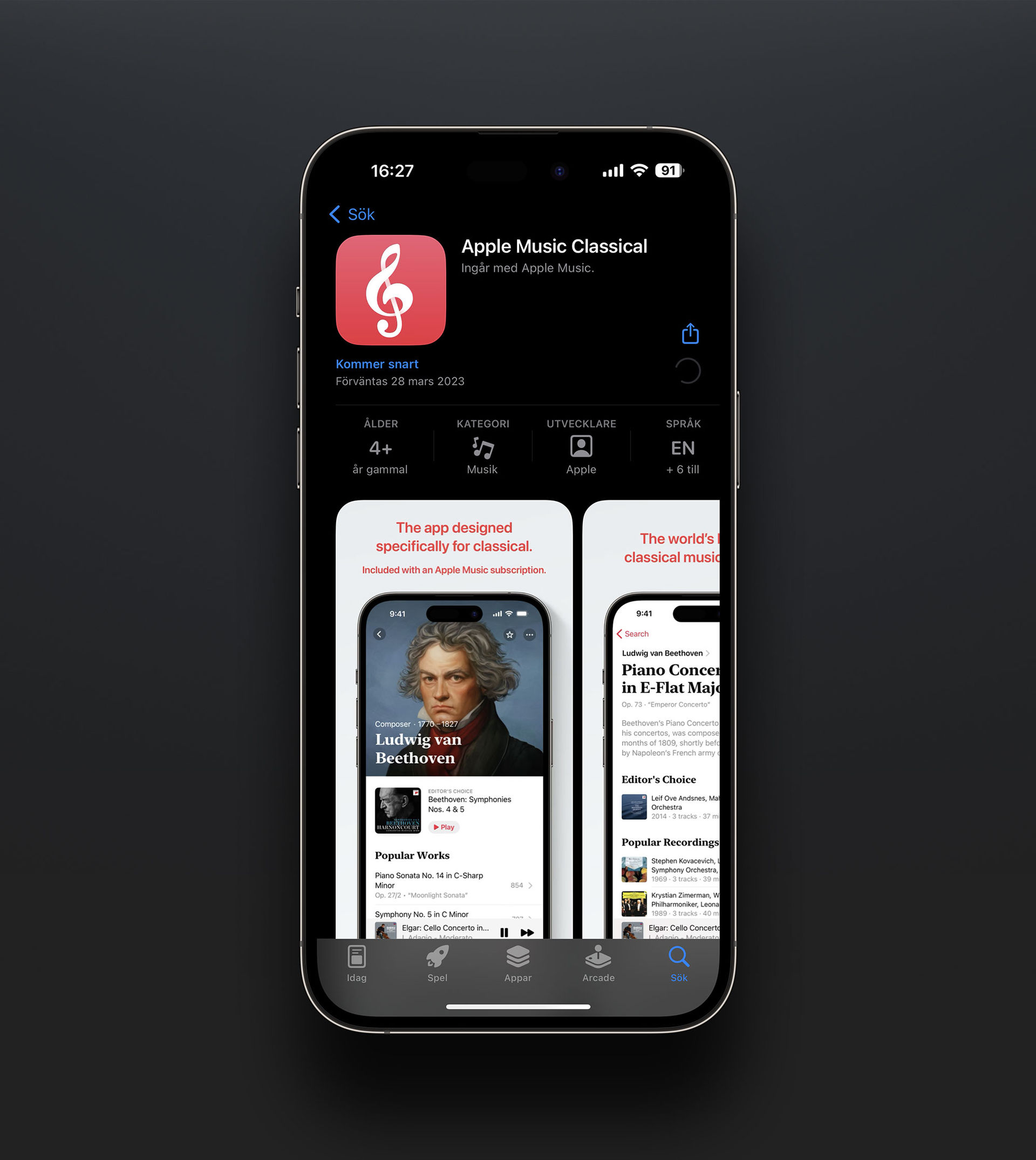 Apple Music Classical släpps den 28 mars