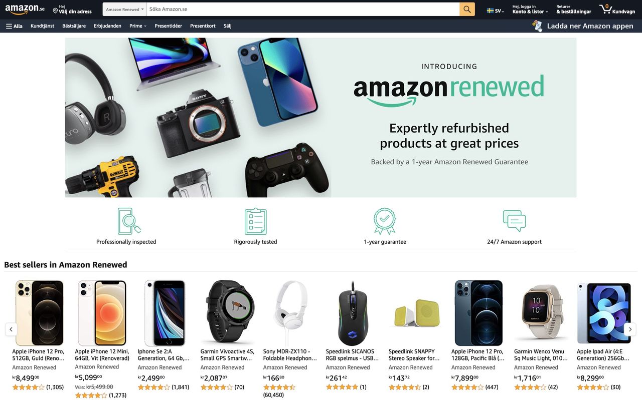 Amazon börjar sälja renoverad teknik i Sverige