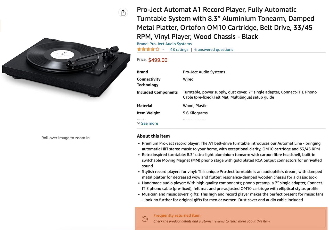 Amazon börjar varna om en produkt återlämnas ofta