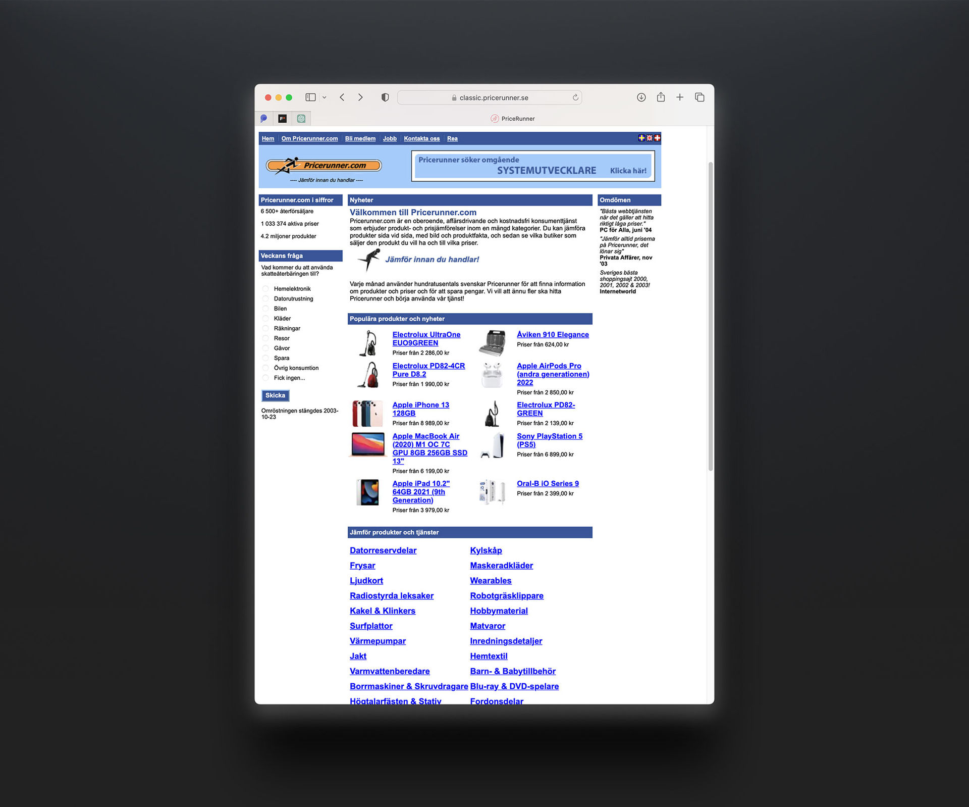 Pricerunner släpper klassisk version av siten