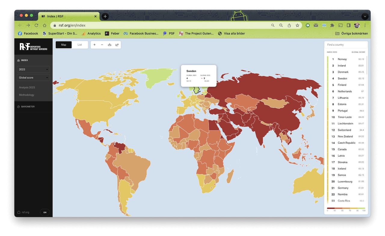 Sverige fyra på pressfrihetslista