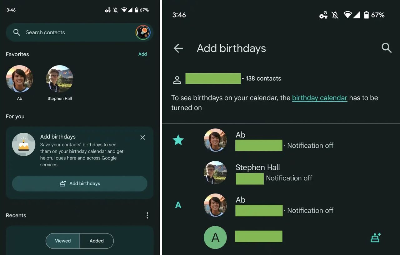 Google's contact app now sends birthday notifications