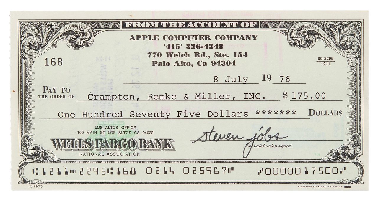 Steve Jobs' check sells for over a $100.000