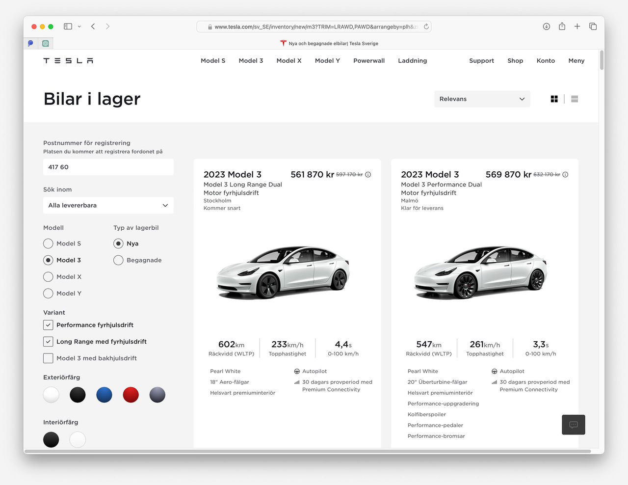 Tesla har rea på lagerbilar